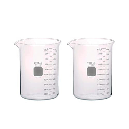 PYREX Griffin Borosilicate Glass Beaker - Low Form Graduated Measuring Beaker with Spout – Premium Scientific Glassware for Laboratories, Classrooms or Home Use - PYREX Chemistry Glassware, 2L, 2/Pk - size: 2 L