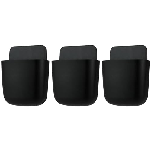 3 Pcs Remote Control Holder, Wall Mount Pen Holder Hole-Free Self Adhesive Phone Charging Organizer Pencil Storage Containers for Home Office School Supply Orgaizer (Black - color: Black-3Pcs
