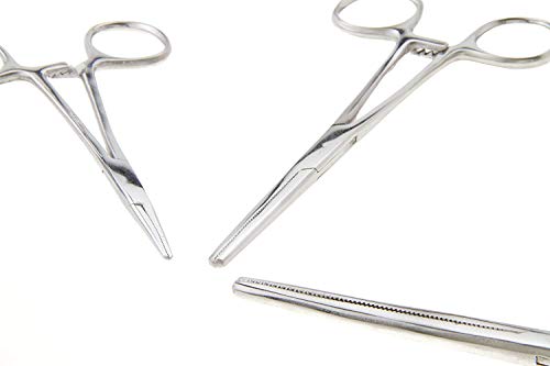 6-Piece Hemostat Forceps Set - Stainless Steel Straight & Curved Clamps, 6 Piece Multi-Purpose Locking Forceps for Fishing, Crafts, Medical, and Hobby Use (8", 6.25" and 5")