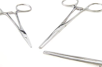 6-Piece Hemostat Forceps Set - Stainless Steel Straight & Curved Clamps, 6 Piece Multi-Purpose Locking Forceps for Fishing, Crafts, Medical, and Hobby Use (8", 6.25" and 5")