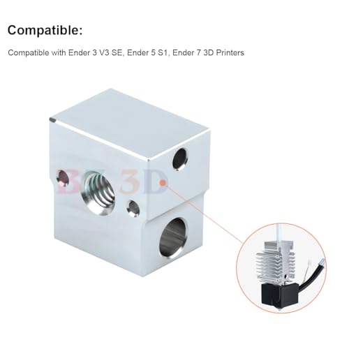 Ender 3 V3 SE Heater Block for Ender 3 V3 SE,Ender 5 S1,Ender 7 3D Printer Hotend,Ender 5 S1 Aluminium Heating Block Upgrade with Silicone Socks.(2PCS)