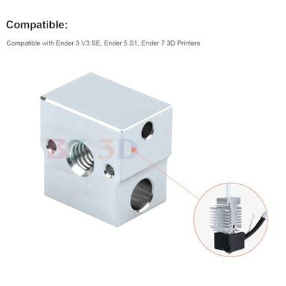 Ender 3 V3 SE Heater Block for Ender 3 V3 SE,Ender 5 S1,Ender 7 3D Printer Hotend,Ender 5 S1 Aluminium Heating Block Upgrade with Silicone Socks.(2PCS)