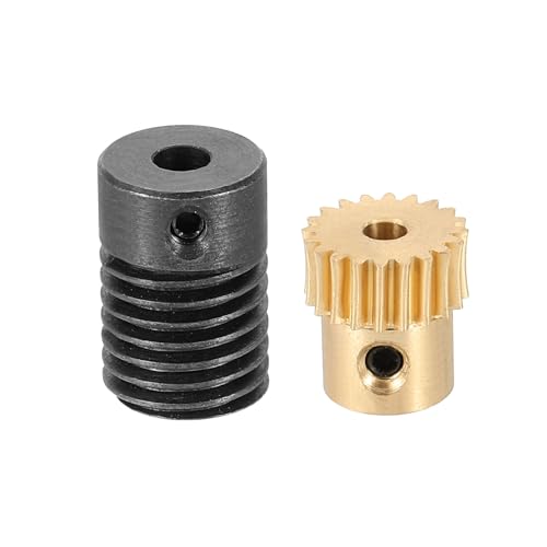 uxcell Worm Gear Set 20T 0.5 Module 20:1 Reduction Rate, Right Rotation Drive Gear Box Wheel Reduce Transmission Part (Brass Gear-3mm Bore, #45 Steel Rod 4mm Bore) - size: Gear-3mm, Rod-4mm Bore, style: 0.5M-20T