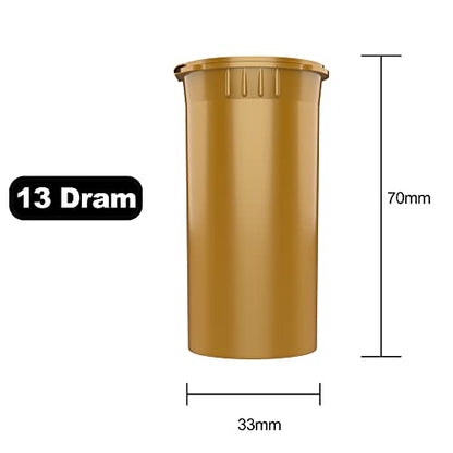 Dragon Chewer 13 Dram CR Plastic Packaging Pop Top Containers - Child Resistant Travel Holder Vial Bottles - 315 qty (Gold) - color: Gold