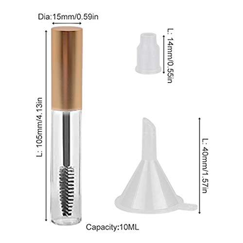 GTHER 10PCS 10ML Empty Mascara Tube Bottle with Eyelash Wand & Rubber Inserts & Funnels Set for Castor Oil/Eyelash Growth Oil, DIY Mascara Eyelash Cream Container with Cap, Matte Gold - color: Matte Gold