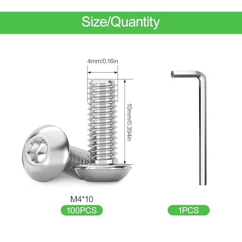 100Pcs M4x10mm Stainless Steel Flat Head Socket Cap Screws, Full Thread Allen Drive Countersunk Bolts, Bright Finish, Ideal for DIY & Home Repair - size: M4x10mm-100Pcs