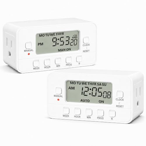 BN-LINK 7-Day Heavy Duty Digital Timer with Dual Outlet, LCD Display, 3-Prong Programmable Design, for Lights, Fans, Coffee Machine, Home, Office, Indoor Use, 125V 15A 1875W, 2 Pack - color: 7 Day, Dual Outlet, 2-pack