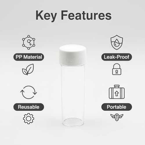 12PCS 25ML Refillable Plastic Test Tubes with Screw Caps Sample Bottles Transparent Small Bottle Vials Seal Cap for Scientific Experiments Powders Spices Beads Candy Storage Containers
