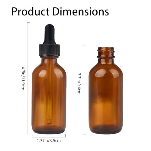 2oz Amber Glass Dropper Bottles, 12-pack of 60-ml Amber Boston Bottles with Droppers and Black Caps; Suitable for Essential Oils, Tinctures, and Perfumes; Leak-Proof Travel-Sized Liquid Bottle - color: Amber, size: 2 Ounces