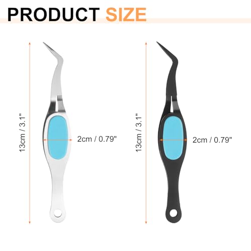 HARFINGTON 2pcs Craft Tweezers Precision Crossing Lock Curved Stainless Steel Soft Reverse Grip Fine Tip Tweezers for DIY Craft Jewelry Beading Electronics, Black Silver Blue - color: Blue/Silver/Black