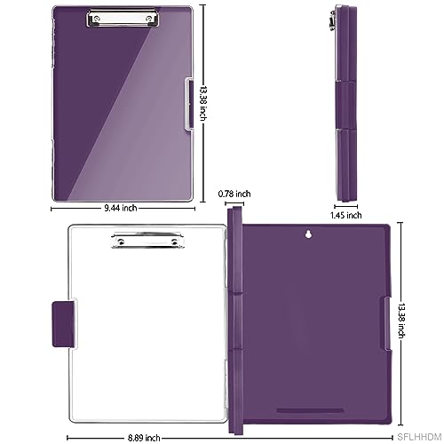 SFLHHDM Clipboard with Storage,Heavy Duty Clip Boards 8.5x11 with 2 Storage Case,Clear Visible Panel Storage Clipboards,Side Opening Nursing Clipboard Folder for Office Supplies-Dark Purple - color: Dark Purple