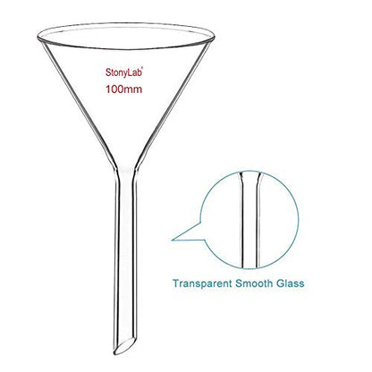 stonylab 1-Pack Glass Funnel, Heavy Wall Borosilicate Glass Funnel, 100mm Diameter and 100mm Stem Length - size: 100mm Diameter and 100mm Stem