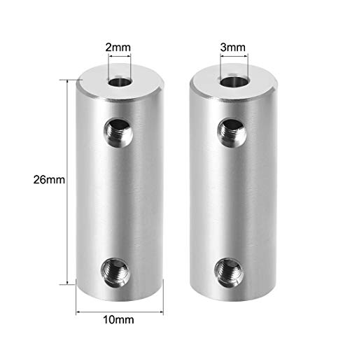 uxcell 2mm to 3mm Bore Rigid Coupling Set Screw L26XD10 Aluminum Alloy,Shaft Coupler Connector,Motor Accessories - size: 2mm to 3mm