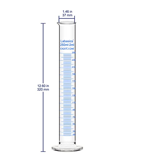 Labasics 4-Pack Borosilicate Glass 250 ml Heavy Wall Graduated Cylinder Measuring Cylinder - size: 250 ml