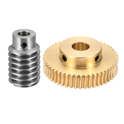 uxcell Worm Gear Set Right Rotation 50T 1 Module 50:1 Reduction Rate - size: Gear-12mm, Worm-5mm Bore, style: 1M-50T