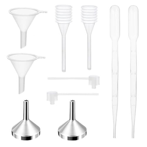 10Pcs Mini Funnels Sets, Aluminium Plastic Small Funnels with Mini Plastic Dropper Pipette Dispenser for Filling Small Bottles, Cosmetics, Crafts, Sand, Essential Oils