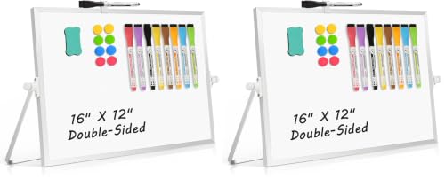 Double-Sided Magnetic White Board with Stand, 16" x 12" (Pack of 2) - color: White, size: 16"W x 12"H (Pack of 2)