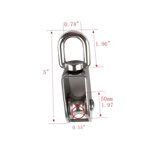 2Pcs M50 Stainless Steel Single Pulley Block Silver Wire Rope Hanging Towing Wheel Lifting Crane Swivel Pulley - size: M50-2PCS