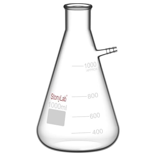 stonylab Glass 1000ml Heavy Wall Borosilicate Glass Filtering Flask, Bolt Neck with Tubulation, 1L - size: 1000 ml