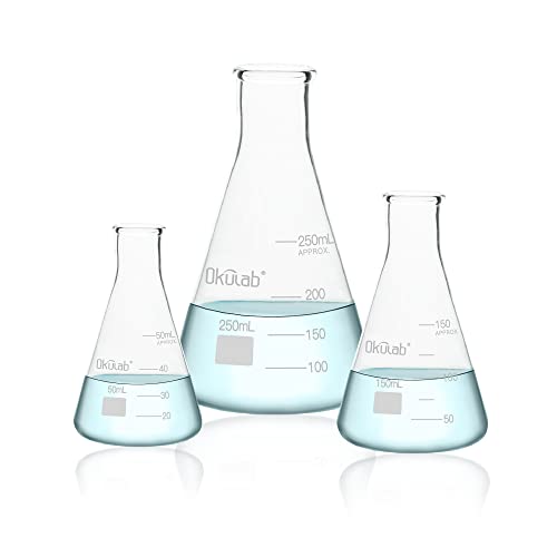 Conical Flask Set, Glass Erlenmeyer Flask Set, Include Vol.50.150.250ml, Borosilicate Glass 3.3, with Printed Graduation.EFNGS3A1 - style: 3 sizes,Vol.50 150 250ml