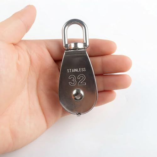 4Pcs M32 Stainless Steel Single Pulley Block Silver Wire Rope Hanging Towing Wheel Lifting Crane Swivel Pulley - size: M32-4PCS