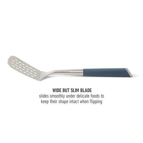 Calphalon Slotted Turner, Kitchen Flipping Spatula, Slotted Spatula, Stainless Steel Turner with Silicone Heat Resistance Handle, Nonstick-Safe Spatula for Draining and Flipping (Navy) - color: Navy Blue I, size: Slotted Turner