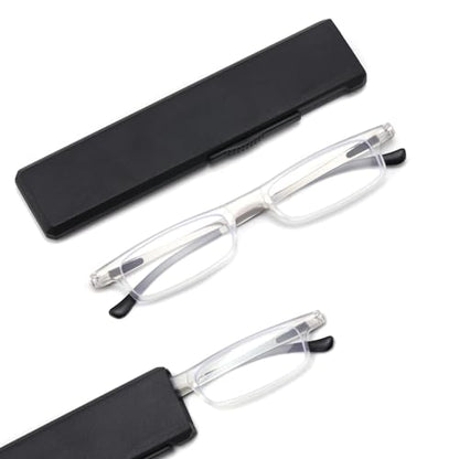 Ultra thin Lightweight Folding Reading Glasses Women Men TR90 Blue Light Blocking Anti UV/Eyestrain Foldable Compact Computer Readers Portable Unique Stretchable Slim Flat case Clear +2.0 - color: Clear