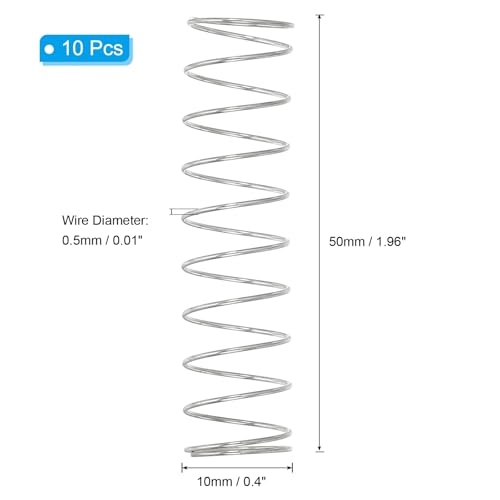 PATIKIL Compression Spring, 0.5mm Wire Dia x 10mm OD x 50mm L, 10 Pcs 304 Stainless Steel Mechanical Extension Small Springs Pen Springs Assortment Kit for Shop and Home Repairs - size: 0.5x10x50mm
