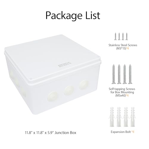 LeMotech Junction Box, ABS Plastic IP65 Waterproof and Dustproof, Universal Electrical Enclosure, Outdoor and Indoor Project Box 11.8X 11.8X 5.9 inch (300 x 300 x 150 mm) - size: 11.8" x 11.8" x 5.9" (1pc)
