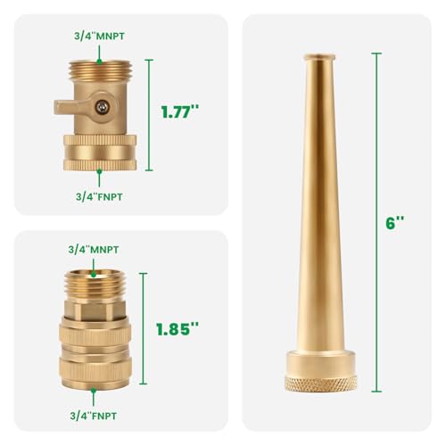 6 Inch Brass Garden Water Hose Nozzle Jet Accessories Kit, High Pressure with 3/4"GHT Garden Hose Quick Connect and Shut Off Valve - size: 6inch with 2parts