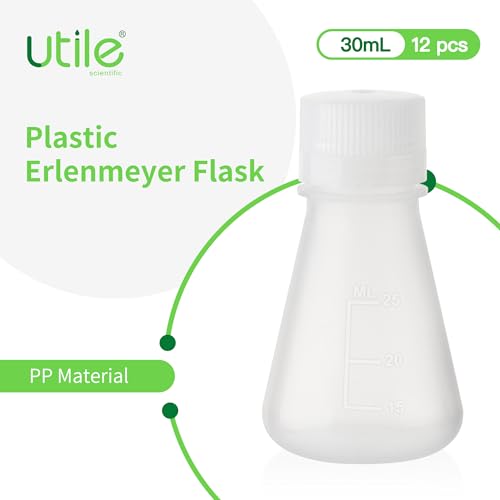 Utile Plastic Erlenmeyer Flask Set with Screw Caps, 12pcs of Vol.25ml Scientific Conical Flask Laboratory Flask, with Molded Graduations, 4023.0630.12 - size: 12 pcs of 25ml
