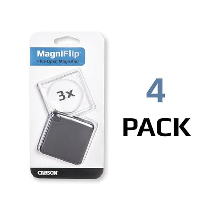 Carson MagniFlip 3x Flip-Open Pocket Magnifiers with Built-In Case - Set of 4 (GN-33MU) - size: Pack of 4