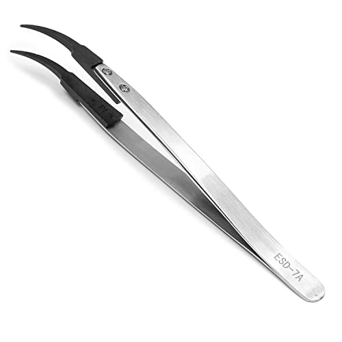 Utoolmart ESD-7A Precision Anti-Static Carbon Fiber Tweezers Stainless Steel Tweezers for Craft Jewelry Electronics - color: 1pcs, size: ESD-7A