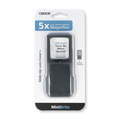 Carson MiniBrite LED Lighted Slide-Out Aspheric Magnifier with Protective Sleeve (PO-55), 5X, Gray - size: Single Pack