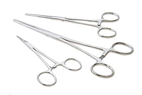 6-Piece Hemostat Forceps Set - Stainless Steel Straight & Curved Clamps, 6 Piece Multi-Purpose Locking Forceps for Fishing, Crafts, Medical, and Hobby Use (8", 6.25" and 5")