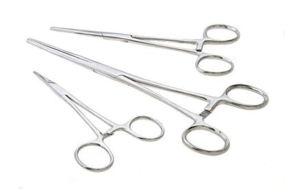 6-Piece Hemostat Forceps Set - Stainless Steel Straight & Curved Clamps, 6 Piece Multi-Purpose Locking Forceps for Fishing, Crafts, Medical, and Hobby Use (8", 6.25" and 5")