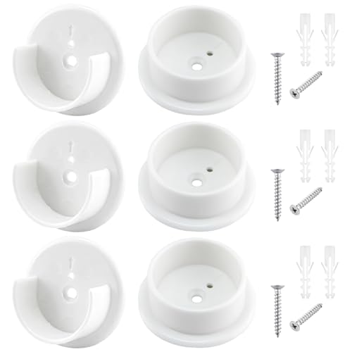 6pcs Heavy Duty Plastic Closet Rod Holders with Screws Wardrobe Tube Rail Support Sockets Multi-Purpose Bracket for Closet Rod Shower Curtain Rod Home Bathroom Clothing Storage (White)