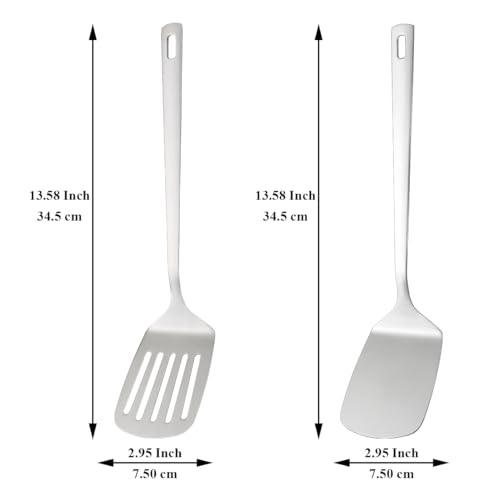 Kyraton Stainless Steel Spatulas Set, Silver Slotted Turner, Solid Turner, Kitchen Spatulas for Nonstick Cookware, Dishwasher Safe, Easy to Clean