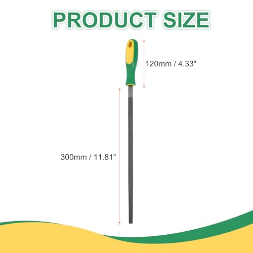 HARFINGTON 12" Round Medium Cut File Double Cut Teeth Medium Metal File High Carbon Steel T12 with Plastic Handle for Metal Wood Finishing Roughing, Grey/Yellow-Green - size: 12", style: Medium Cut