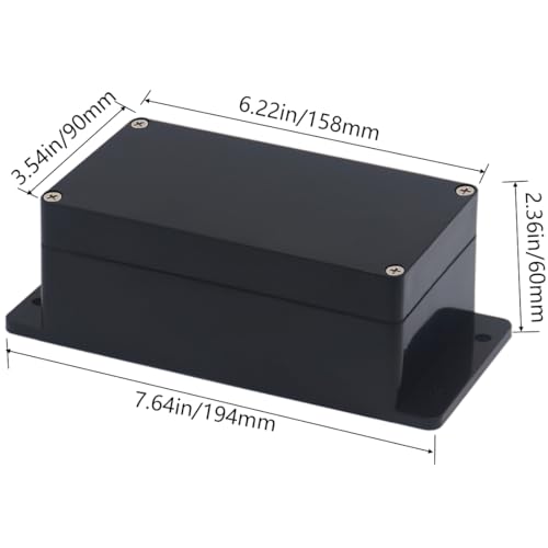 Project Box ABS Black Electrical Boxes IP65 Outdoor Waterproof Box Electronic Junction Box Fixed Ear Power Enclosure with Cable Glands for DIY Project 6.22 x 3.54 x 2.36 inch (158x90x60mm) - size: 6.22"x3.54"x2.36"