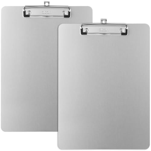 ZCZN Metal Clipboards, 2 Pack Heavy Duty Aluminum Clipboards 12 x 9 Inches, A4 Letter Sizer Document Holder with Low Profile Clip, Suitable for School, Office, Jobsite or Medical Staff, Silver