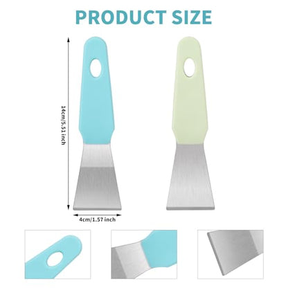 2pcs Professional 3D Printer Scraper, Stainless Steel 3D Printer Spatulas Straight & Curved, Metal Safe Model Removal Tools, 3D Paint Stripping Supplies Accessories Without Damage Build(Green, Blue)
