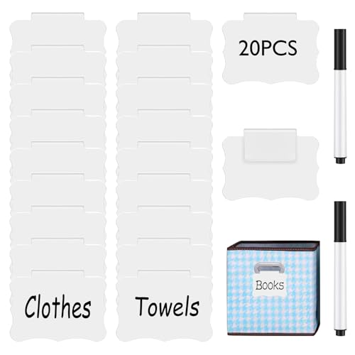 Basket Labels Clip, Include 20 Kitchen Clip Label Holder Removable PVC Bin with 2 Chalk Marker for Basket Pantry Organization -White - style: Butterfly Shape 20 (White)