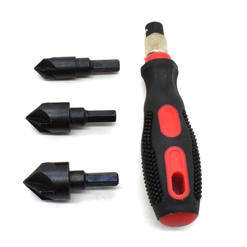 BIG HORN 19555 3-in-1 Countersink Set - 3 Interchangeable Cutters - Save Time & Deburr Metal - 1 Count