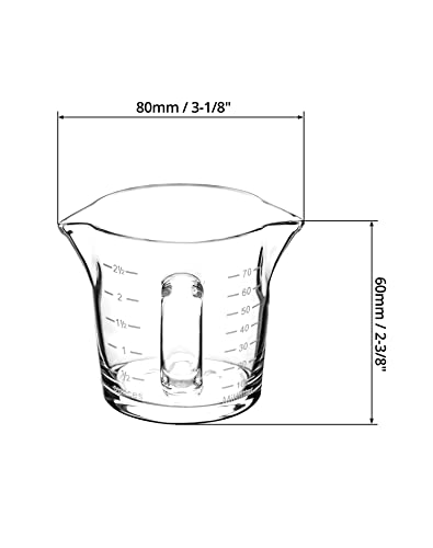 QWORK Espresso Shot Glass with Handle, 2 Pack 3-Ounce Double Spout Glass Measuring Cup Triple Pitcher Milk Cup with Two Scales (OZ&ML)