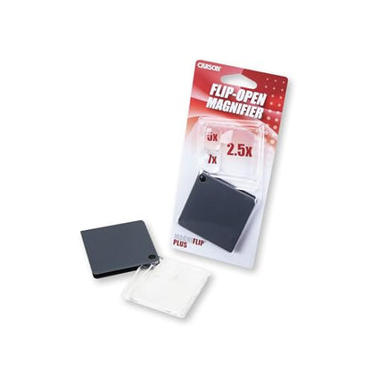 Carson Magniflip Plus 2.5X/5X/7X Flip-Open Magnifier with Built-in Protective Case (GN-44), Grey, Single Pack - size: Single Pack