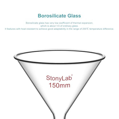stonylab Glass Short Stem Powder Funnel with 150 mm Top Outer Dimension and 24/40 Inner Joint, for Chemical Laboratory Use Only