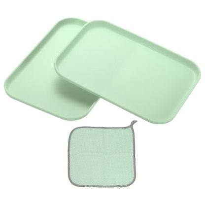 PATIKIL 9.5x6.9 Plastic Tray, 2 Pack Rectangular Plates Small Food Tray Wheat Plates Dishes Reusable Dessert Plate Trays with Cloth for Cake Fruits Salad Cupcake Steak Serving Green - color: Green, size: S(9.5"x6.9")