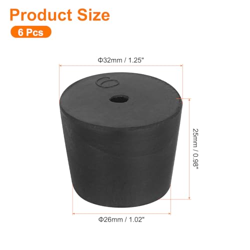 uxcell 6 Pcs 1-Hole Rubber Stopper, Tapered Lab Seal Tube Stopper Plug for Test Tube Flasks Glass Containers Industry and Laboratories, 32x26x25mm Black - size: 32x26x25mm