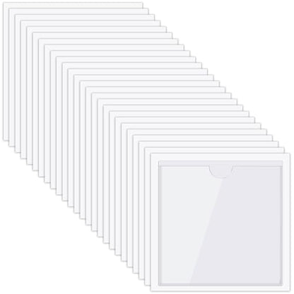 Chinco 50 Pack 4" x 4" Clear Adhesive Pockets, Index Card Pockets with Top Open Loading, Plastic Labels Holders for Organizing Storage Bins, Library Card, Drawer, and Protecting Your Cards - size: 4.13 x 4.13 Inches